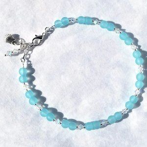 Seafoam Green Anklet/ Beachy Frosted Turquoise and Silver Anklet for Women